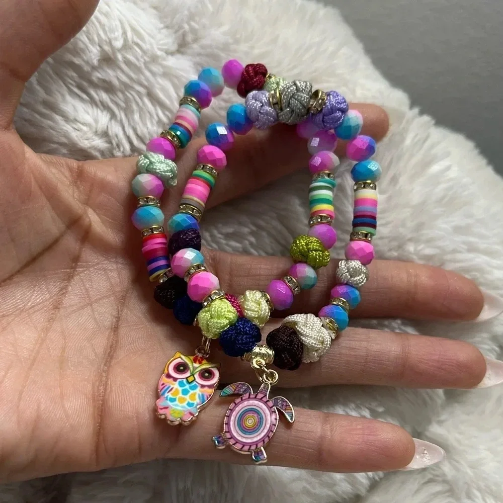 Kids Handcrafted Beaded & Braided Stretch Bracelet (2 piece set)